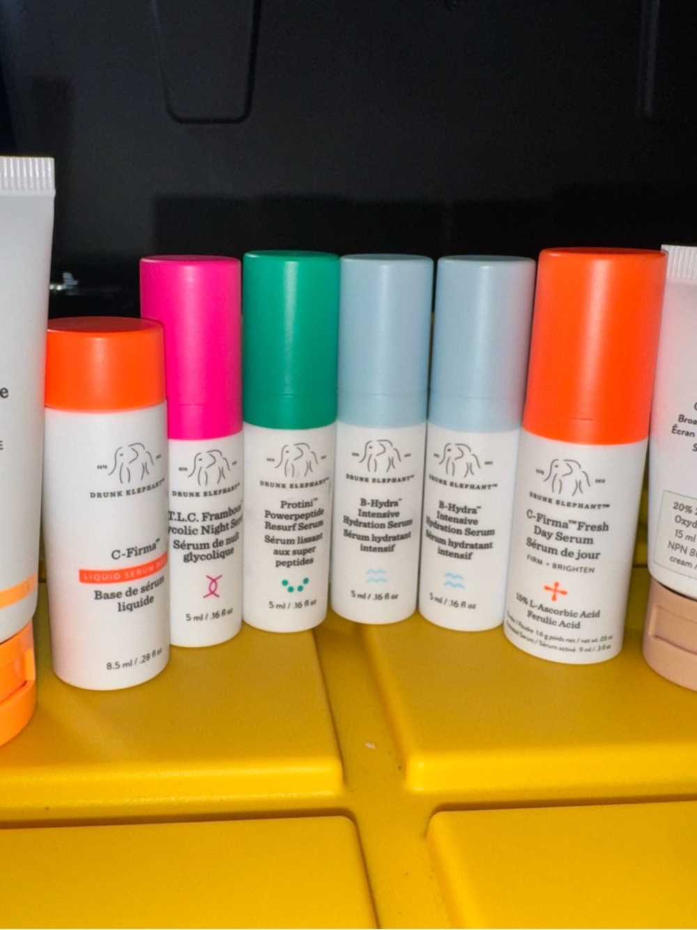 Drunk Elephant Minis Set with Bright Caps - Orange, Pink, Green, Light Blue